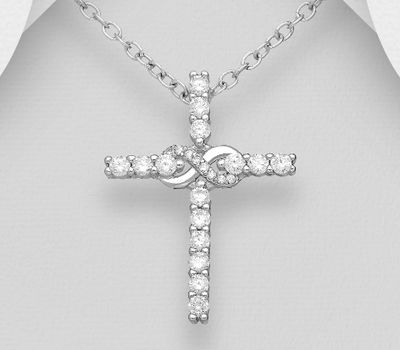 925 Sterling Silver Cross and Infinity Pendant, Decorated with CZ Simulated Diamonds