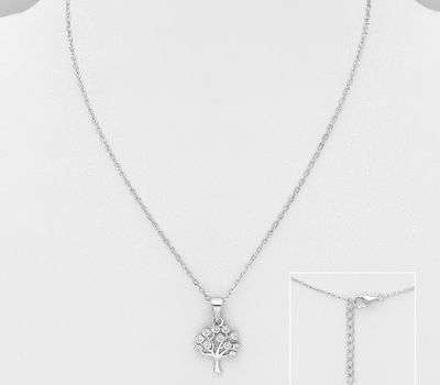 925 Sterling Silver Tree Of Life Necklace, Decorated with CZ Simulated Diamonds
