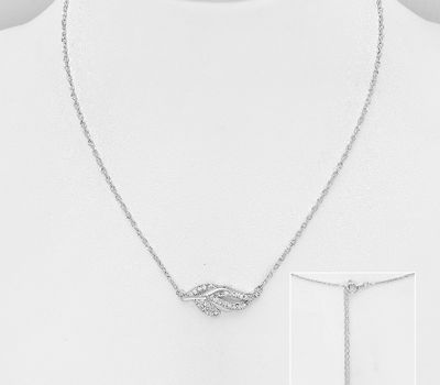 925 Sterling Silver Leaf Necklace, Decorated with CZ Simulated Diamonds