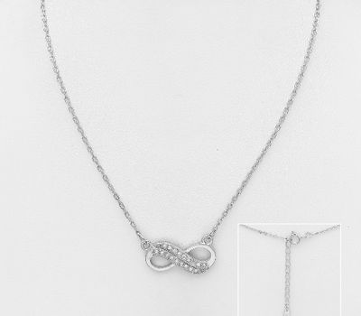 925 Sterling Silver Infinity Necklace, Decorated with CZ Simulated Diamonds