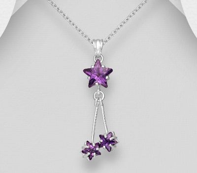 925 Sterling Silver Star Pendant, Decorated with Star-Cut CZ Simulated Diamonds