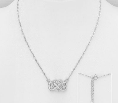 925 Sterling Silver Infinity Heart Necklace, Decorated with CZ Simulated Diamonds