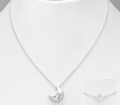 925 Sterling Silver Moon Necklace Decorated Decorated with CZ Simulated Diamonds