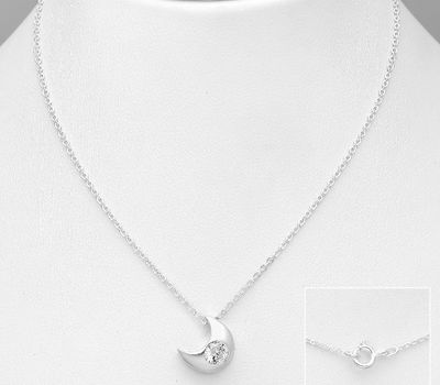 Şəkli böyütmək üçün tiklayın 925 Sterling Silver Moon Necklace Decorated Decorated with CZ Simulated Diamonds