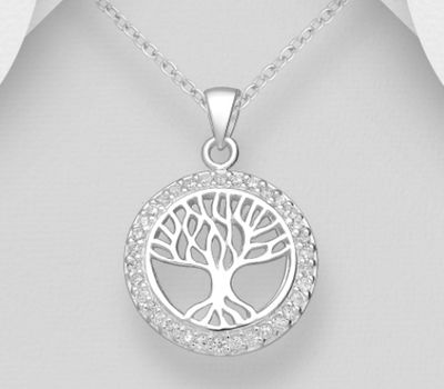 925 Sterling Silver Tree of Life Pendant Decorated with CZ Simulated Diamonds