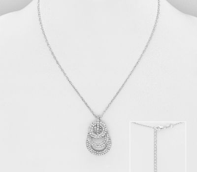 925 Sterling Silver Circle Links Necklace, Decorated with CZ Simulated Diamonds