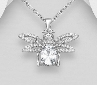 925 Sterling Silver Bee Pendant, Decorated with CZ Simulated Diamonds