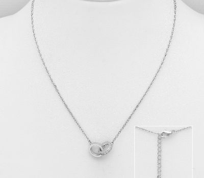 925 Sterling Silver Links Necklace Decorated with CZ Simulated Diamonds, Plated with Rhodium