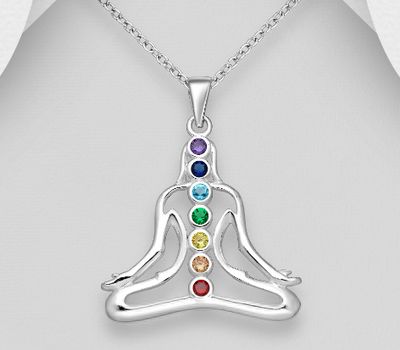 925 Sterling Silver Chakra Pendant Decorated with CZ Simulated Diamonds