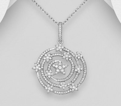 925 Sterling Silver Swirl Star Pendant, Decorated with CZ Simulated Diamonds