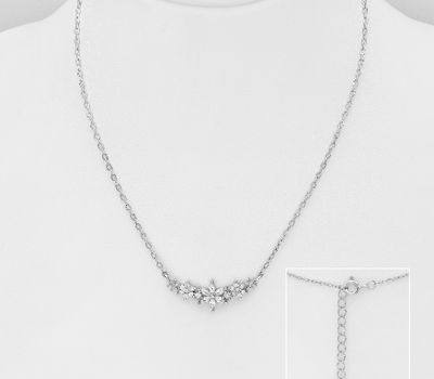 925 Sterling Silver Flower Necklace, Decorated with CZ Simulated Diamonds
