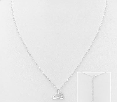 925 Sterling Silver Whale Tail Necklace, Decorated with CZ Simulated Diamonds