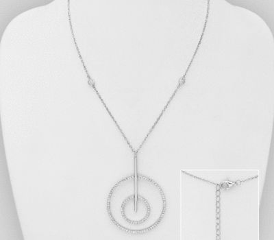 925 Sterling Silver Circle Necklace, Decorated with CZ Simulated Diamonds