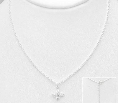 925 Sterling Silver Flower Necklace Decorated with CZ Simulated Diamonds