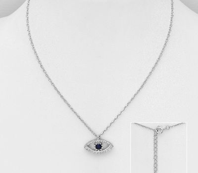 Şəkli böyütmək üçün tiklayın 925 Sterling Silver Eye Necklace, Decorated with CZ Simulated Diamonds