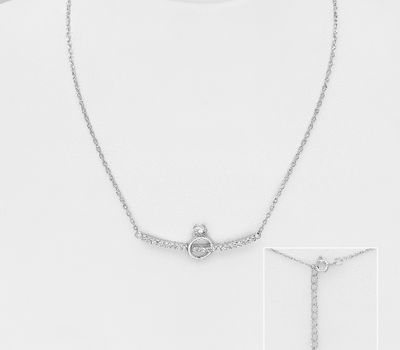 925 Sterling Silver Ring Necklace, Decorated with CZ Simulated Diamonds