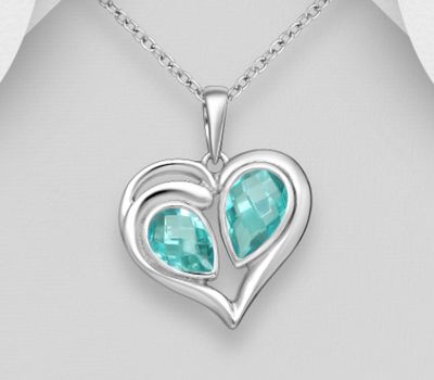 925 Sterling Silver Heart Pendant, Decorated with CZ Simulated Diamond
