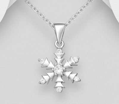 925 Sterling Silver Snowflake Pendant, Decorated with CZ Simulated Diamonds