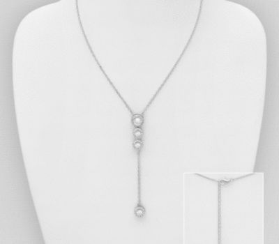 925 Sterling Silver Necklace, Decorated with CZ Simulated Diamonds