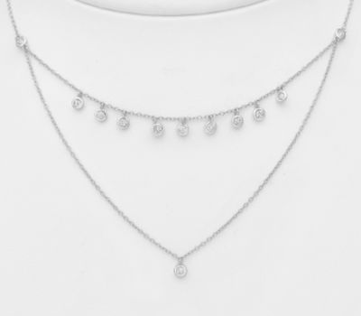 925 Sterling Silver Layered Choker, Decorated with CZ Simulated Diamonds