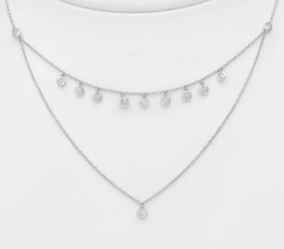 Şəkli böyütmək üçün tiklayın 925 Sterling Silver Layered Choker, Decorated with CZ Simulated Diamonds