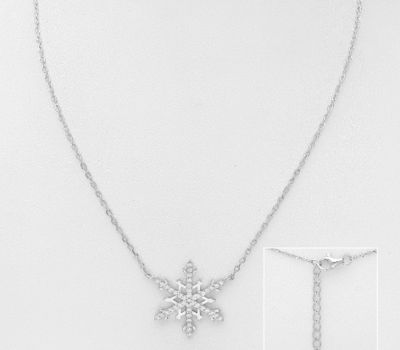 925 Sterling Silver Snowflake Necklace, Decorated with CZ Simulated Diamonds