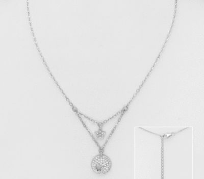 925 Sterling Silver Layered Star Necklace, Decorated with CZ Simulated Diamonds