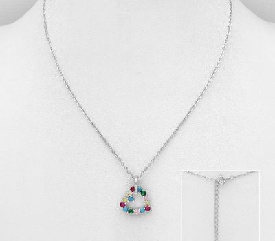 925 Sterling Silver Heart Necklace, Decorated with Colorful CZ Simulated Diamonds