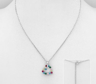 Şəkli böyütmək üçün tiklayın 925 Sterling Silver Heart Necklace, Decorated with Colorful CZ Simulated Diamonds