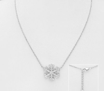 Şəkli böyütmək üçün tiklayın 925 Sterling Silver Snowflake Necklace, Decorated with CZ Simulated Diamonds