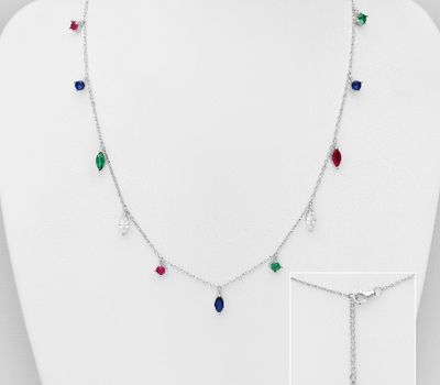 925 Sterling Silver Necklace, Decorated with Colorful CZ Simulated Diamonds