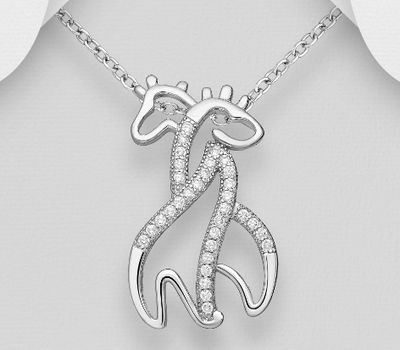 Şəkli böyütmək üçün tiklayın 925 Sterling Silver Giraffe Pendant, Decorated with CZ Simulated Diamonds