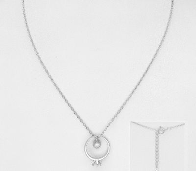 925 Sterling Silver Ring Necklace,  Decorated with CZ Simulated Diamonds