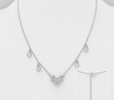 Şəkli böyütmək üçün tiklayın 925 Sterling Silver Heart Necklace, Decorated with CZ Simulated Diamonds