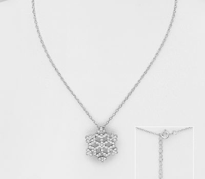 Şəkli böyütmək üçün tiklayın 925 Sterling Silver Snowflake Necklace, Decorated with CZ Simulated Diamonds