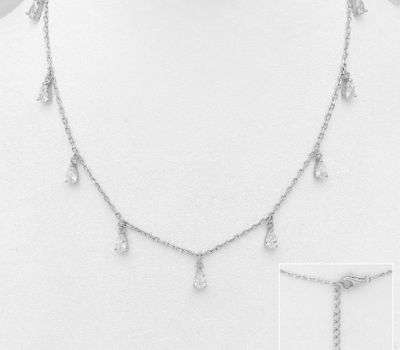 Şəkli böyütmək üçün tiklayın 925 Sterling Silver Choker Decorated with CZ Simulated Diamonds