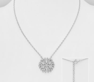Şəkli böyütmək üçün tiklayın 925 Sterling Silver Snowflake Necklace, Decorated with CZ Simulated Diamonds