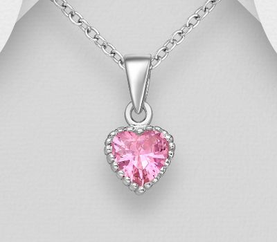 Şəkli böyütmək üçün tiklayın 925 Sterling Silver Solitaire Heart Pendant, Decorated with Various Colors CZ Simulated Diamond