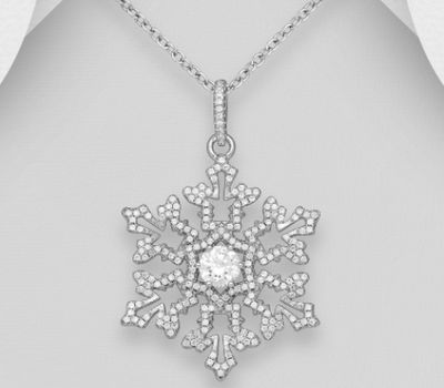 Malın səhifəsinə keç 925 Sterling Silver Snowflake Pendant, Decorated with CZ Simulated Diamonds