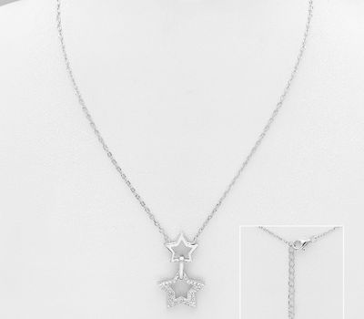 925 Sterling Silver Star Necklace Decorated with CZ Simulated Diamonds
