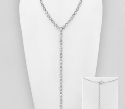 925 Sterling Silver Y-Drop Necklace, Decorated with CZ Simulated Diamonds