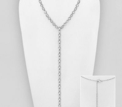 Şəkli böyütmək üçün tiklayın 925 Sterling Silver Y-Drop Necklace, Decorated with CZ Simulated Diamonds
