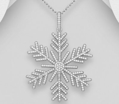 Şəkli böyütmək üçün tiklayın 925 Sterling Silver Snowflake Pendant, Decorated with CZ Simulated Diamonds