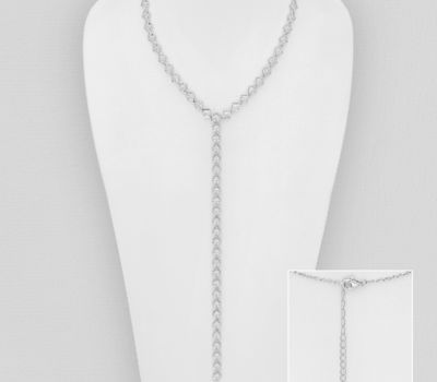 925 Sterling Silver Y-Drop Necklace, Decorated with CZ Simulated Diamonds