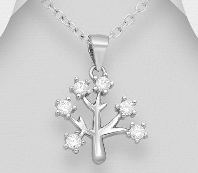 925 Sterling Silver Tree of Life Pendant, Decorated with CZ Simulated Diamonds