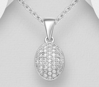 Şəkli böyütmək üçün tiklayın 925 Sterling Silver Oval Pendant, Decorated with CZ Simulated Diamonds