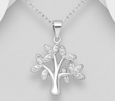 925 Sterling Silver Tree of Life Pendant, Decorated with CZ simulated Diamonds