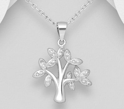 Şəkli böyütmək üçün tiklayın 925 Sterling Silver Tree of Life Pendant, Decorated with CZ simulated Diamonds