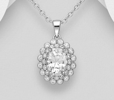 Şəkli böyütmək üçün tiklayın 925 Sterling Silver Pendant Decorated with CZ Simulated Diamonds