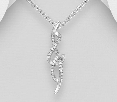 Şəkli böyütmək üçün tiklayın 925 Sterling Silver Spiral Pendant, Decorated with CZ Simulated Diamonds